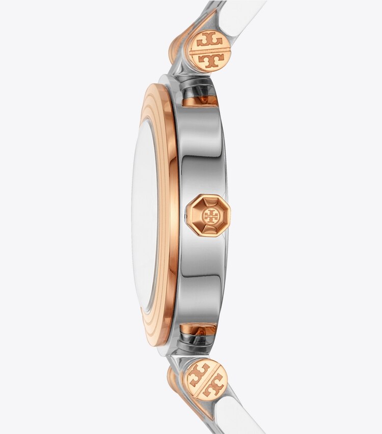 Tory Burch designer strap watches T Watch in Silver/Rose Gold/Ivory side