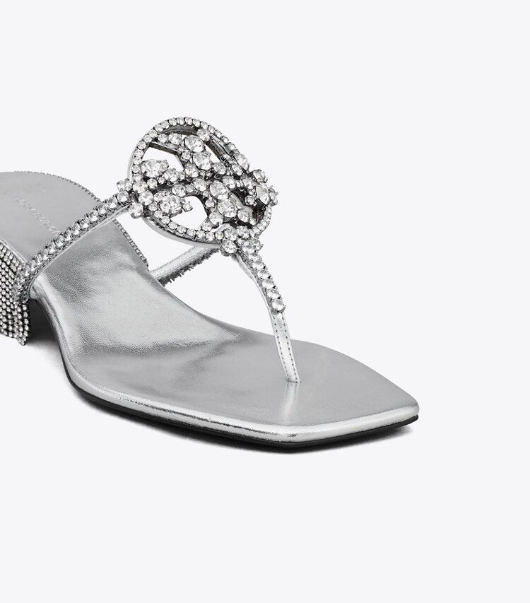 Tory Burch diseñador sandalias Tacón bajo Miller Crystal en SILVER / SILVER detalle