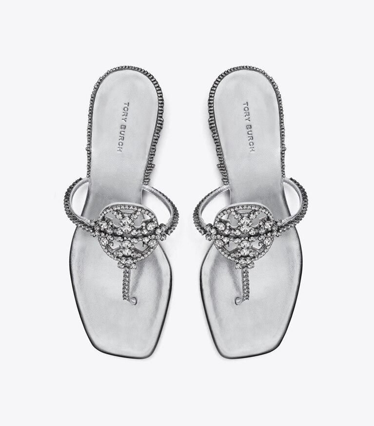 Tory Burch diseñador sandalias Tacón bajo Miller Crystal en SILVER / SILVER vista superior