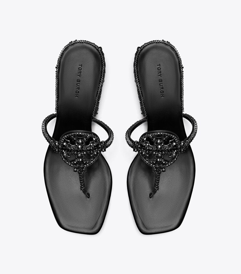 Tory Burch diseñador sandalias Tacón bajo Miller Crystal en PERFECT BLACK / JET vista superior