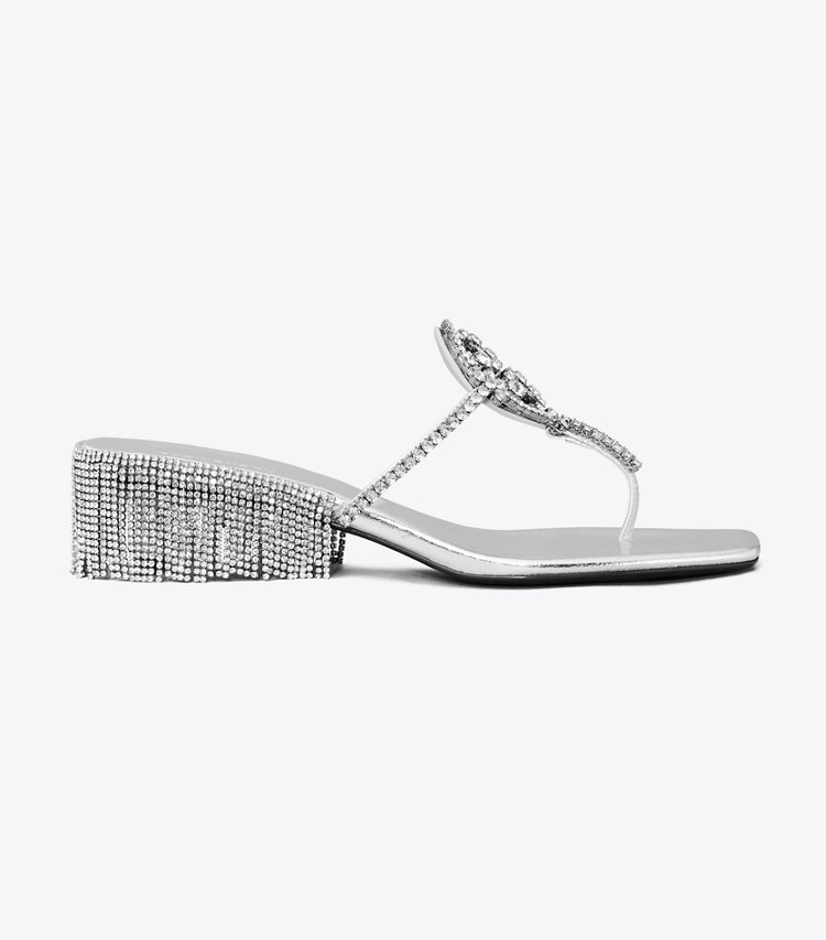 Tory Burch diseñador sandalias Tacón bajo Miller Crystal en SILVER / SILVER lateral