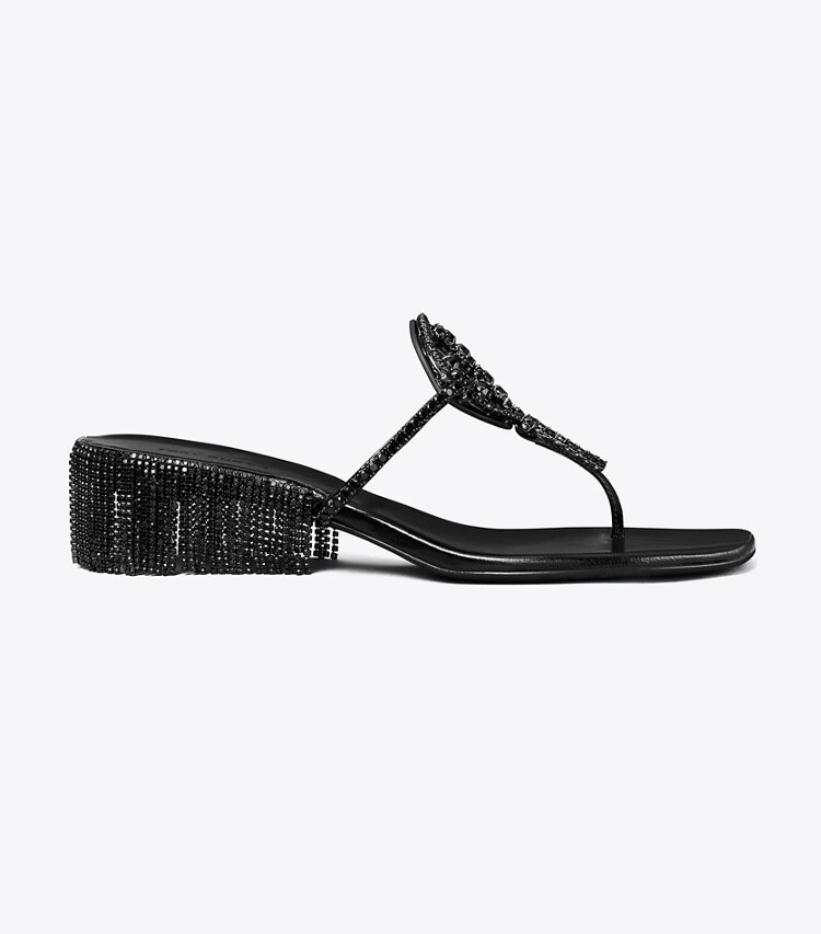 Tory Burch diseñador sandalias Tacón bajo Miller Crystal en PERFECT BLACK / JET lateral