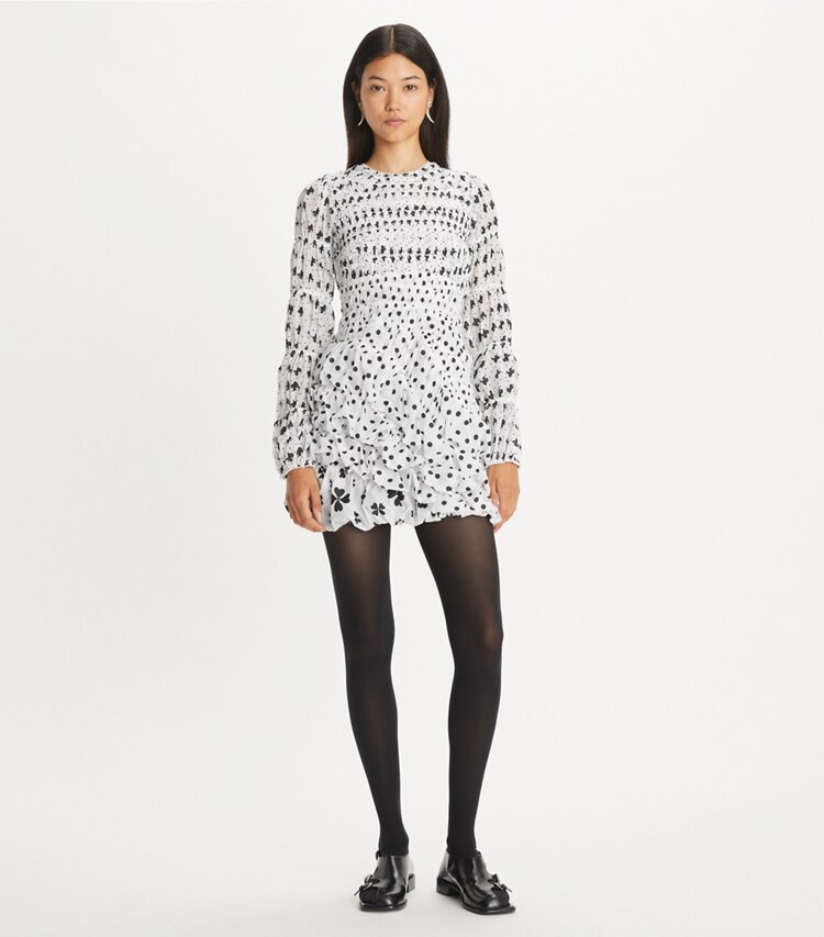 Tory Burch designer ドレス タフタ キャップ ドレス in Black Tossed Bow モデル前面