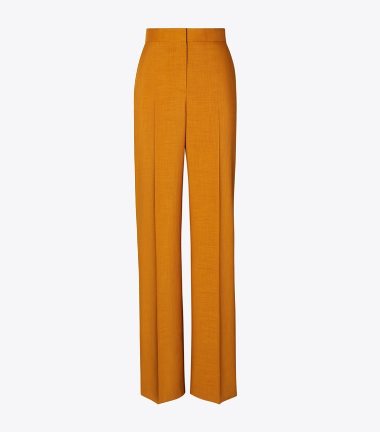 Tory Burch designer bottoms Tailored Drapey Mélange Pant in Cognac Amber front