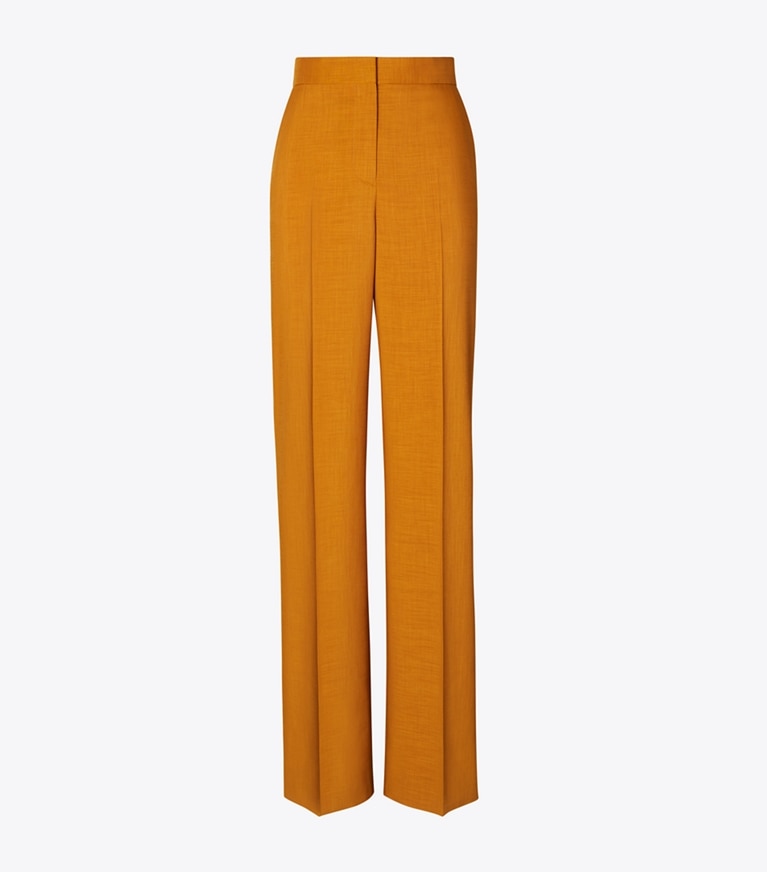 Tory Burch designer bottoms Tailored Drapey Mélange Pant in Cognac Amber front