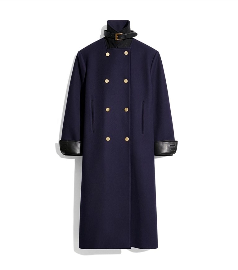 Tory Burch designer coats Tailored Long Wool Peacoat in Medium Navy additional