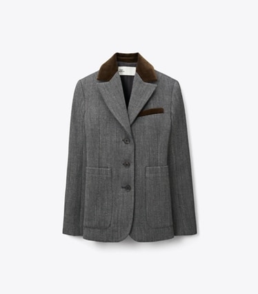Tory Burch designer jackets Tailored Tweed Jacket in Black / White front