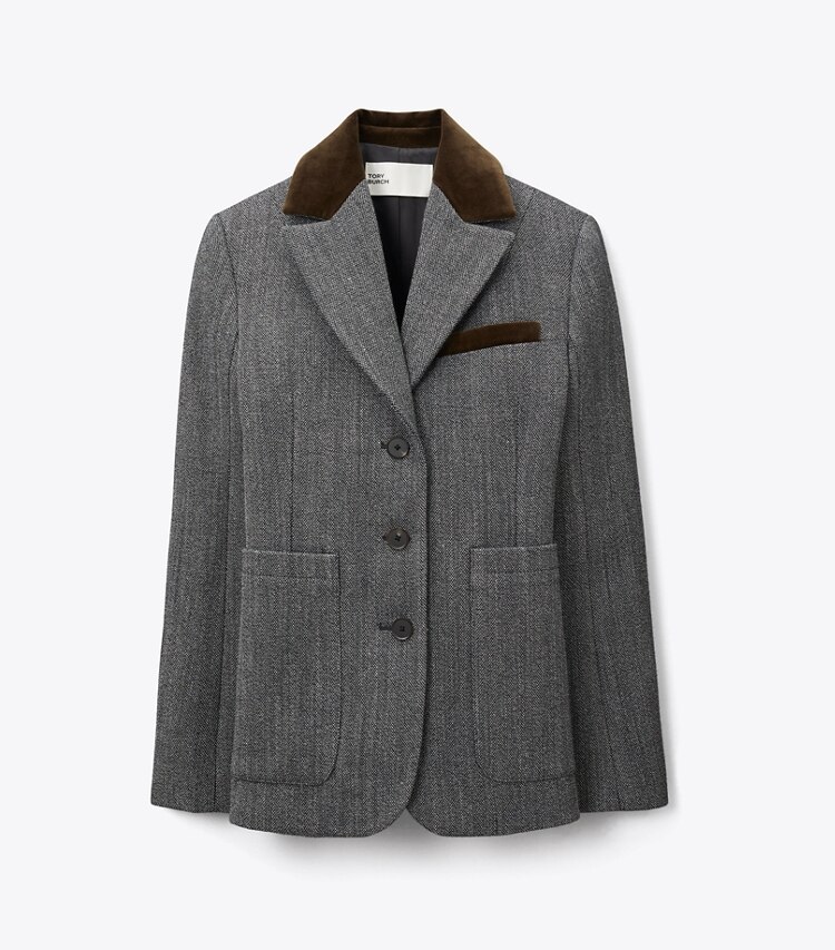 Tory Burch designer jackets Tailored Tweed Jacket in Black / White front