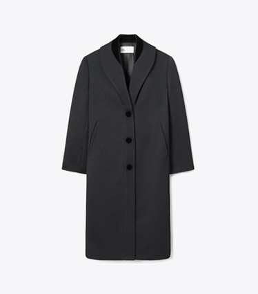 Tory Burch designer coats Tailored Twill Coat in Black front