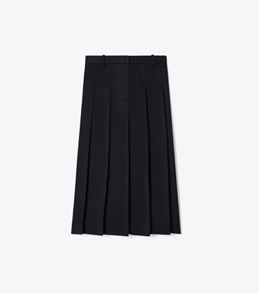 Tory Burch designer bottoms Tailored Twill Pleated Skirt in Black front