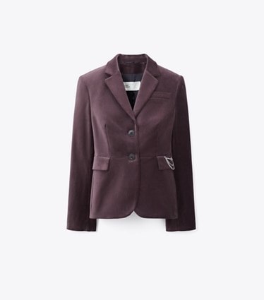 Tory Burch designer jackets Tailored Velvet Blazer in Smoky Plum front