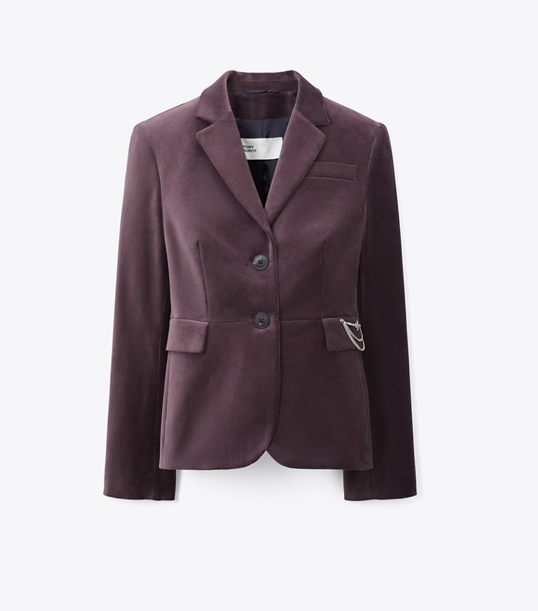 Tory Burch designer jackets Tailored Velvet Blazer in Smoky Plum front