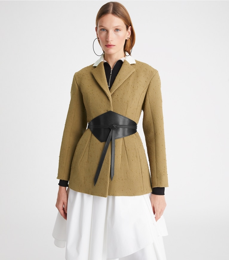 Tory Burch designer jackets Tailored Wool Blazer in Ash Green front