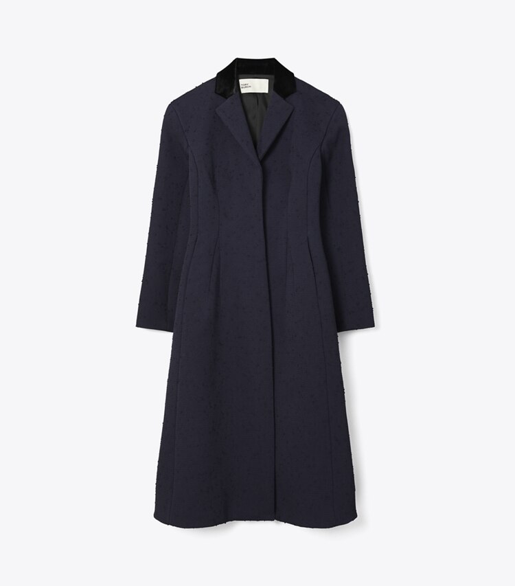 Tory Burch designer jackets Tailored Wool Coat in Medium Navy front
