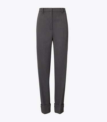 Tory Burch designer bottoms Tailored Wool Pant in Charcoal Melange front