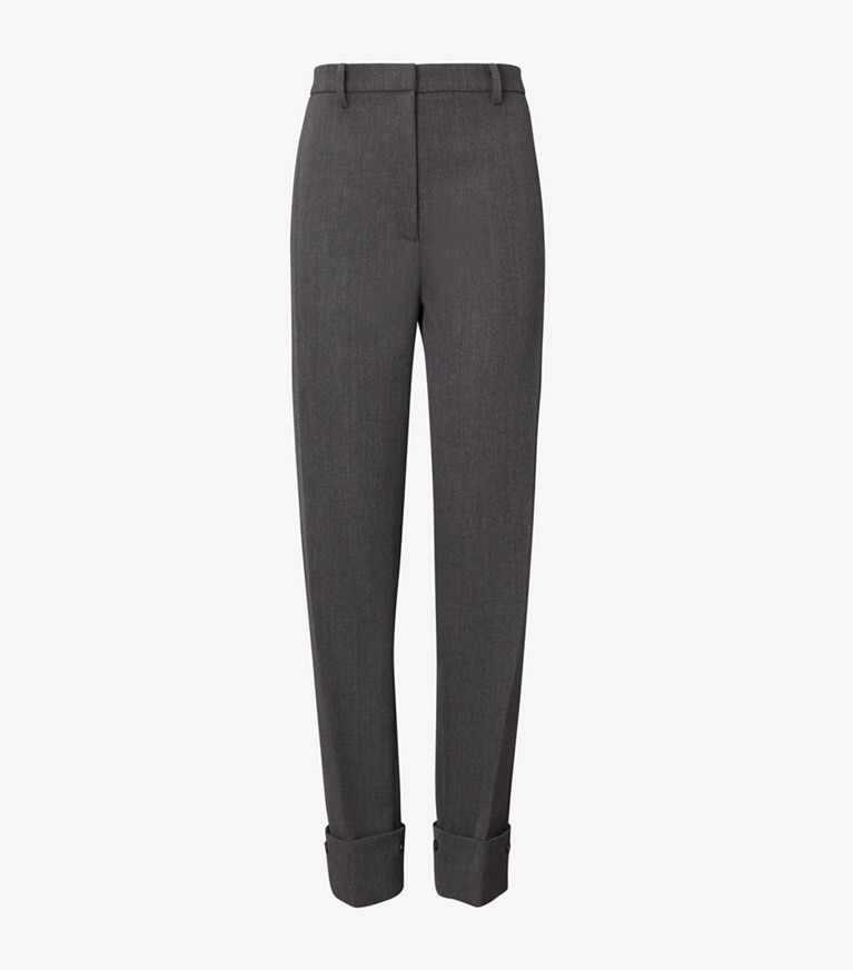 Tory Burch designer bottoms Tailored Wool Pant in Charcoal Melange front