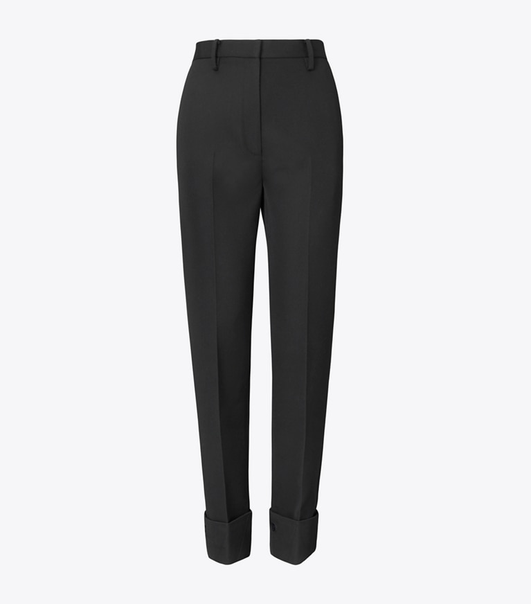 Tory Burch designer bottoms Tailored Wool Pant in Black front