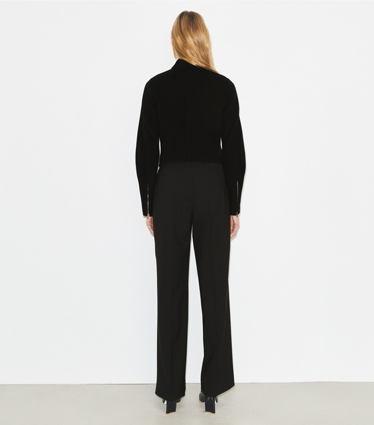 Tory Burch designer bottoms Tailored Wool Pant in Black on model back