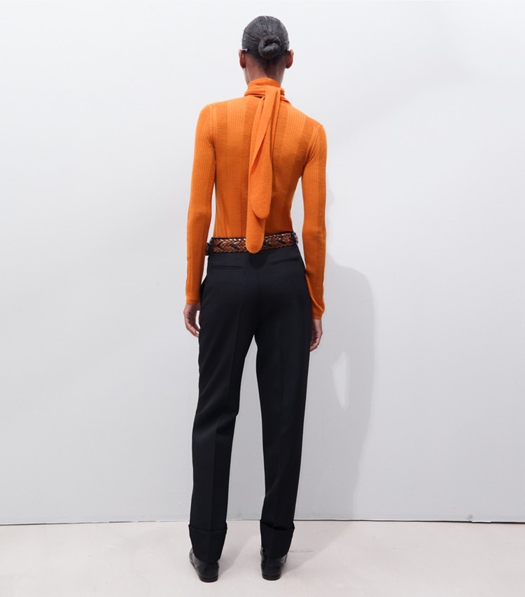 Tory Burch designer bottoms Tailored Wool Pant in Black on model back
