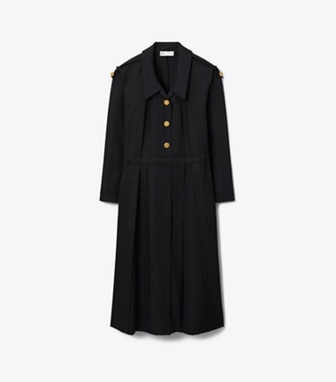 Tory Burch designer dresses Tailored Wool Shirtdress in Black front