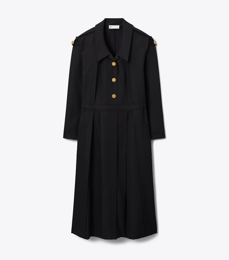 Tory Burch designer dresses Tailored Wool Shirtdress in Black front