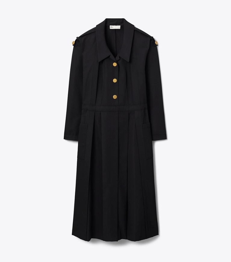 Tory Burch designer dresses Tailored Wool Shirtdress in Black front