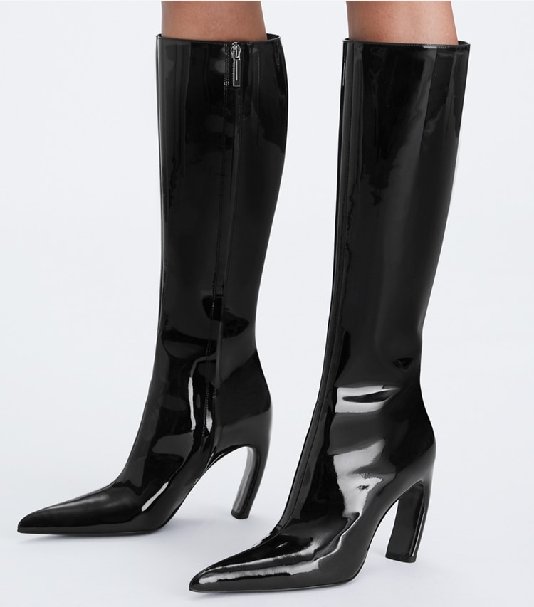 Tory Burch designer boots Tall Patent Boot in PERFECT BLACK additional on model