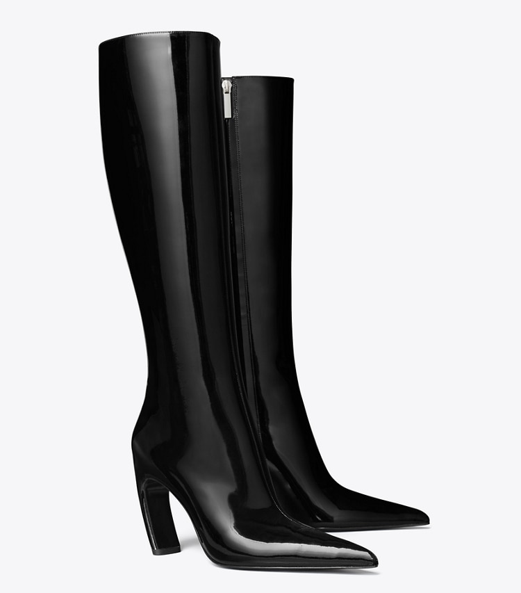 Tory Burch designer boots Tall Patent Boot in PERFECT BLACK angle