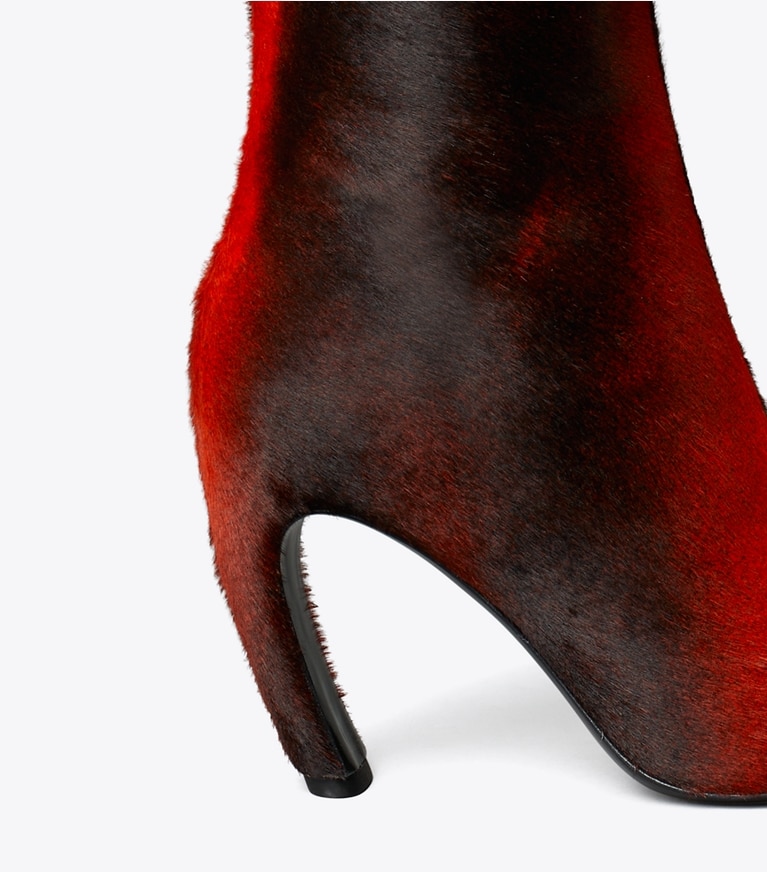 Tory Burch designer boots Tall Printed Calf Hair Boot in BURNT RED angle