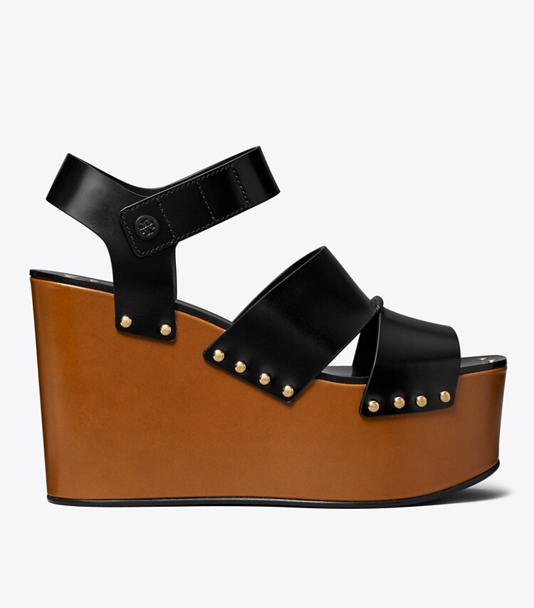 Tory Burch designer sandales Talon compensé plateforme clouté dans PERFECT BLACK de côté