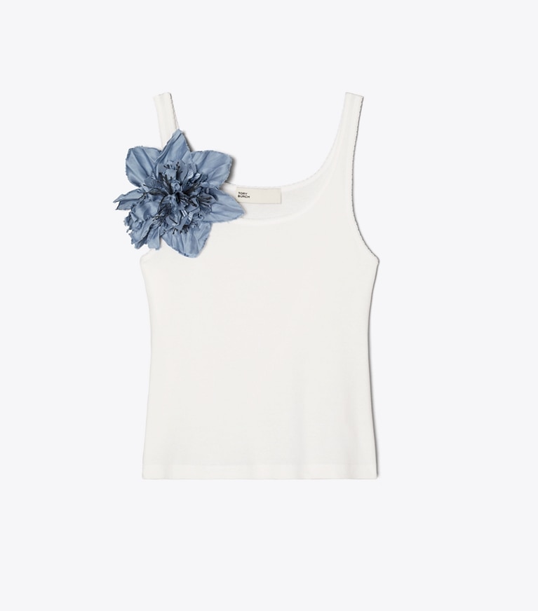 Tory Burch designer tops Tank Top in White / Misty Blue front