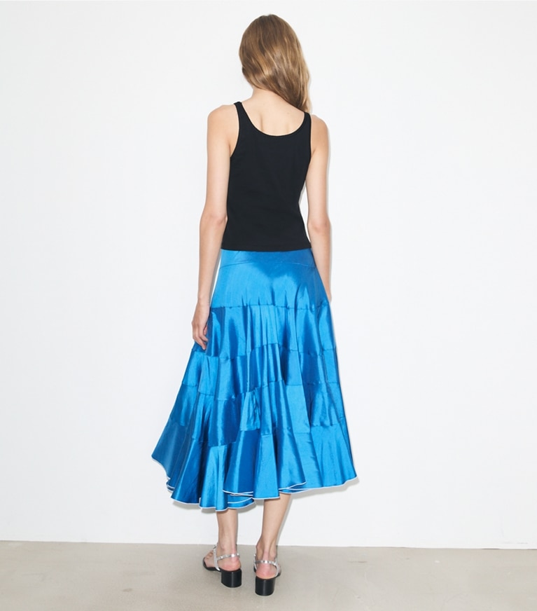 Tory Burch designer tops Tank Top in Black / Blue on model back