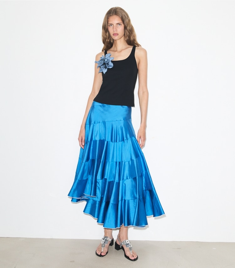 Tory Burch designer tops Tank Top in Black / Blue on model front