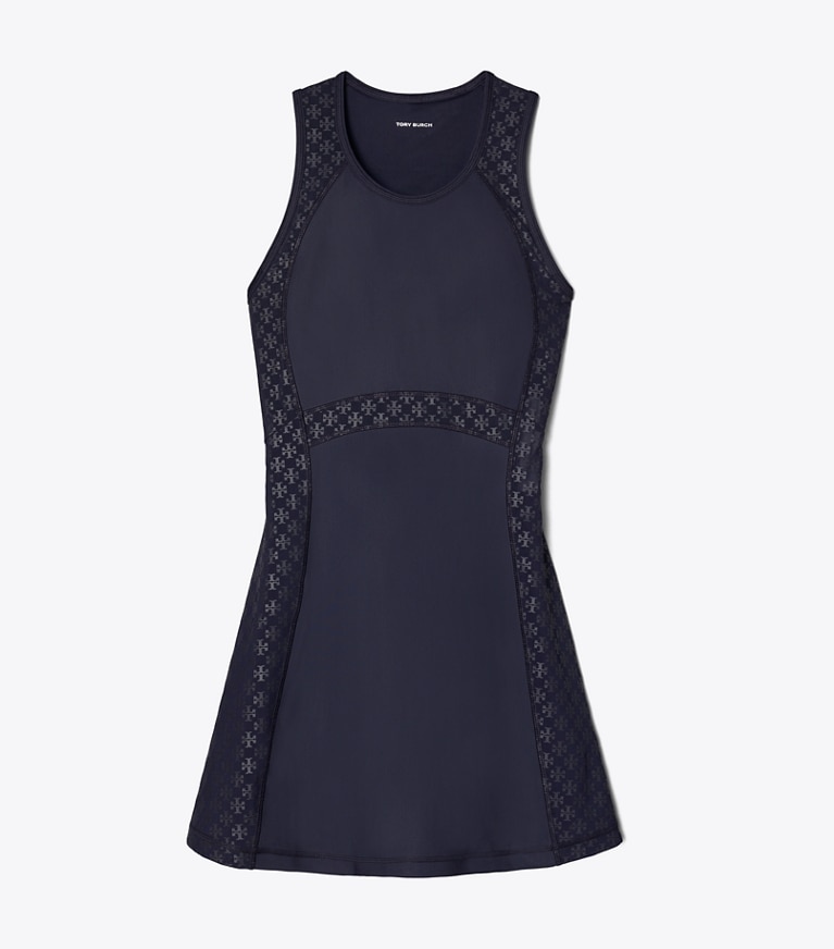 Tory Burch designer kleider Tankkleid aus Mesh mit T-Monogramm in Medium Navy front