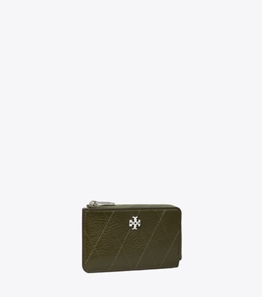 Tory Burch diseñador tarjeteros Tarjetero acolchado con cremallera Charlie en Dark Olive ángulo