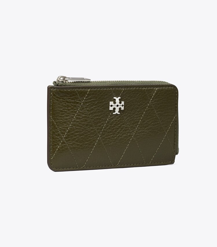 Tory Burch diseñador tarjeteros Tarjetero acolchado con cremallera Charlie en Dark Olive ángulo
