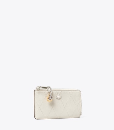 Tory Burch diseñador tarjeteros Tarjetero acolchado con cremallera Charlie en Light Cream / Charms ángulo