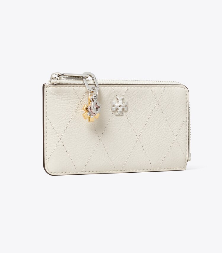 Tory Burch diseñador tarjeteros Tarjetero acolchado con cremallera Charlie en Light Cream / Charms ángulo
