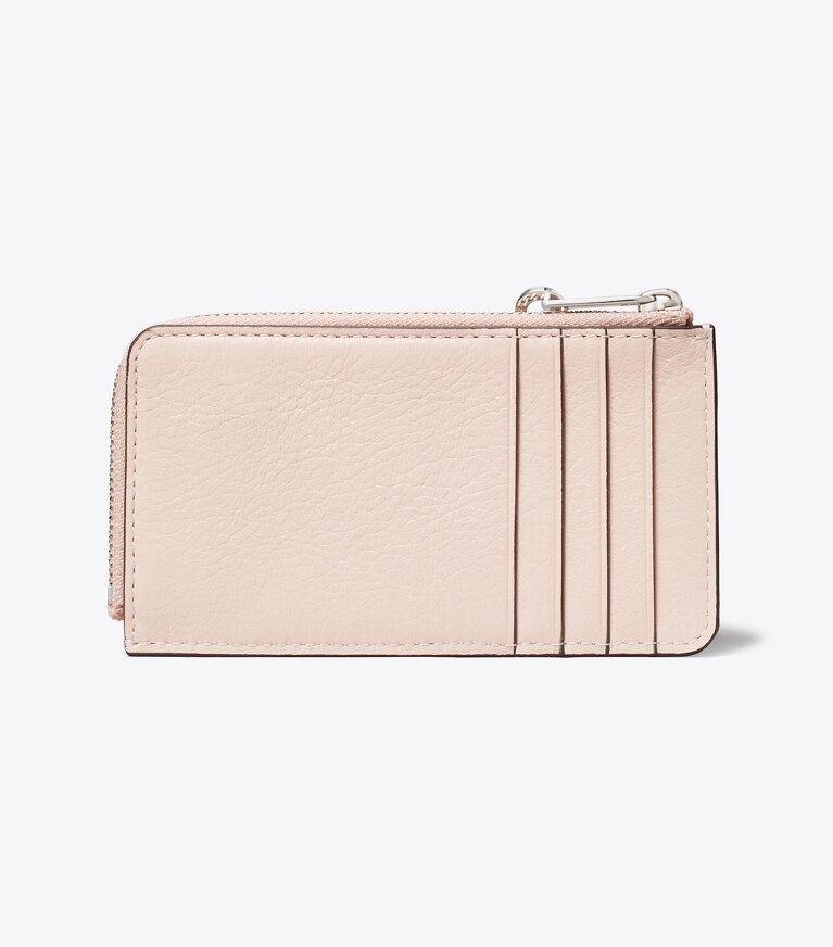 Tory Burch diseñador tarjeteros Tarjetero acolchado con cremallera Charlie en Soft Pink / Charms volver