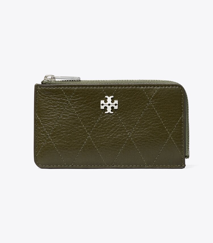 Tory Burch diseñador tarjeteros Tarjetero acolchado con cremallera Charlie en Dark Olive frente