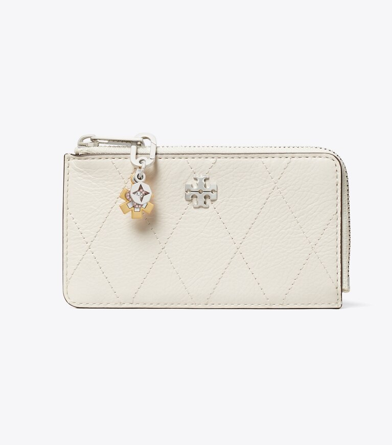 Tory Burch diseñador tarjeteros Tarjetero acolchado con cremallera Charlie en Light Cream / Charms frente