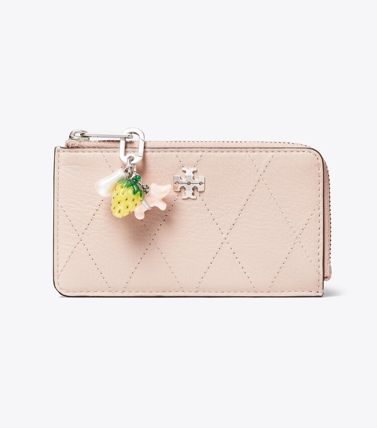 Tory Burch diseñador tarjeteros Tarjetero acolchado con cremallera Charlie en Soft Pink / Charms frente