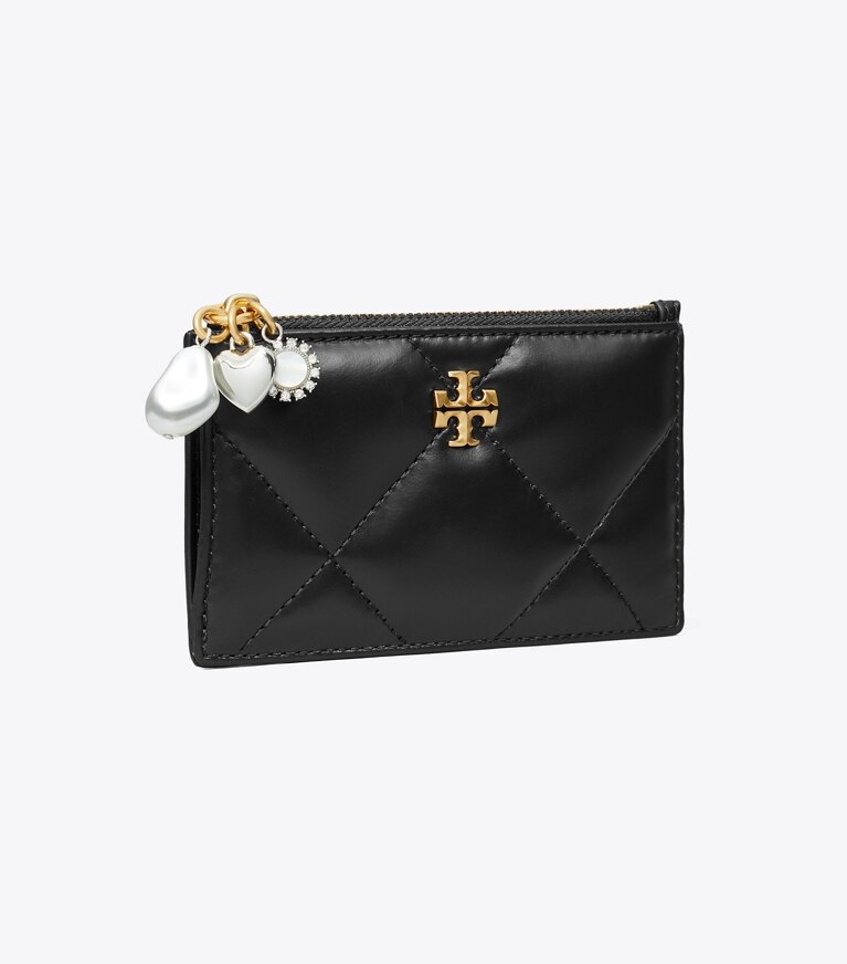 Tory Burch diseñador tarjeteros Tarjetero acolchado con forma de rombo, con cremallera y dije Kira en Black ángulo