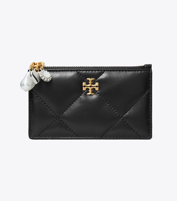 Tory Burch diseñador tarjeteros Tarjetero acolchado con forma de rombo, con cremallera y dije Kira en Black frente
