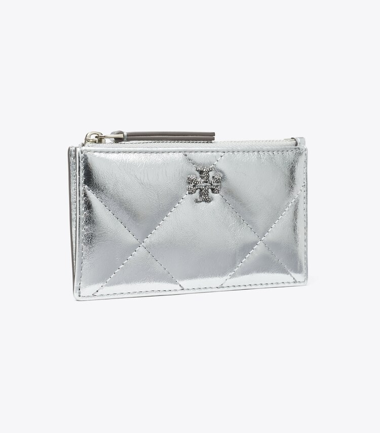 Tory Burch diseñador tarjeteros Tarjetero acolchado de rombos Kira metalizado con cremallera en Silver ángulo