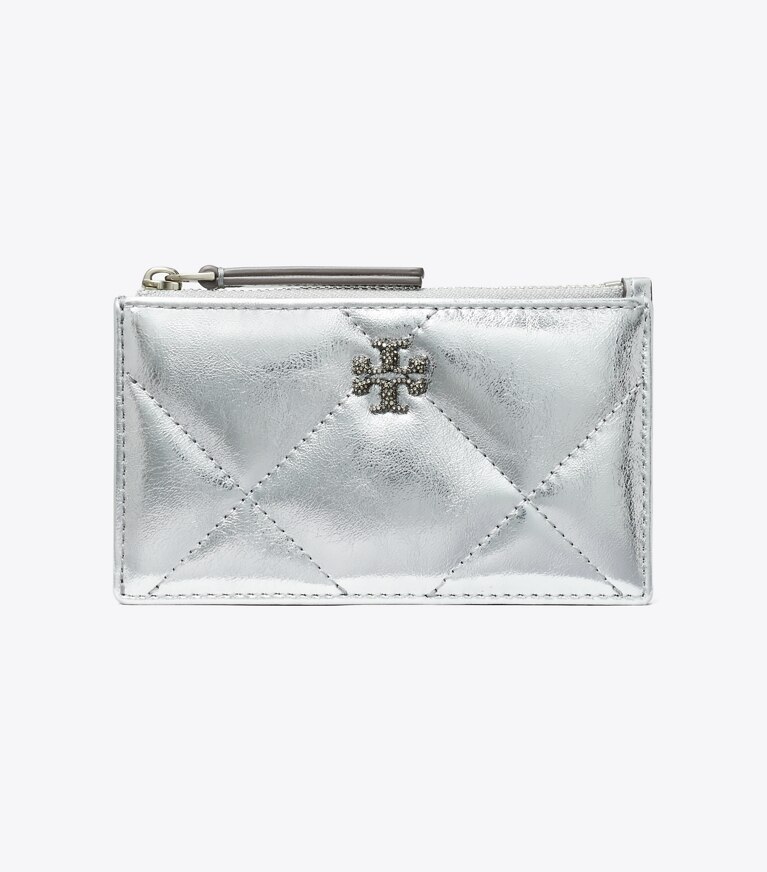 Tory Burch diseñador tarjeteros Tarjetero acolchado de rombos Kira metalizado con cremallera en Silver frente