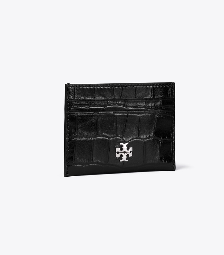 Tory Burch diseñador tarjeteros Tarjetero Charlie con piel grabada en relieve con efecto de cocodrilo en Black ángulo