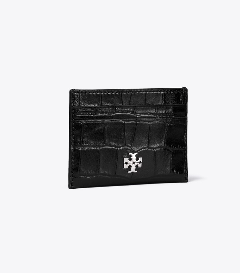 Tory Burch diseñador tarjeteros Tarjetero Charlie con piel grabada en relieve con efecto de cocodrilo en Black ángulo