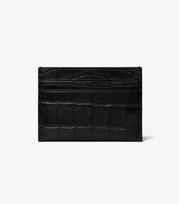 Tory Burch diseñador tarjeteros Tarjetero Charlie con piel grabada en relieve con efecto de cocodrilo en Black volver