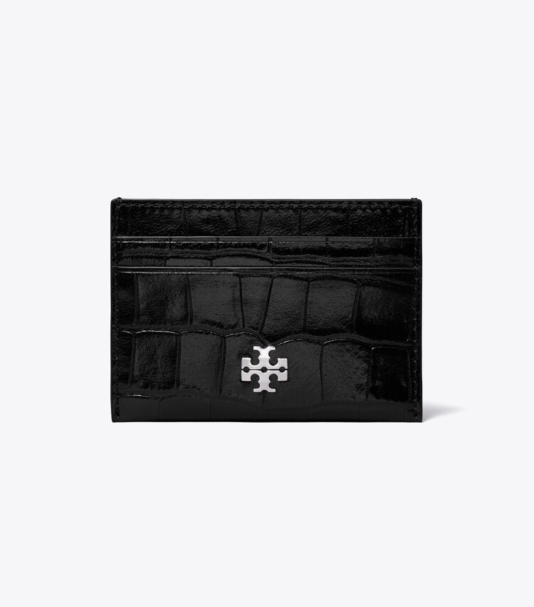 Tory Burch diseñador tarjeteros Tarjetero Charlie con piel grabada en relieve con efecto de cocodrilo en Black frente